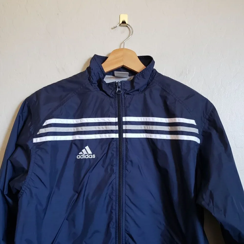 Adidas Kid's Vintage Y2K Windbreaker Jacket Mesh Lined Full Zip Blue Size Large